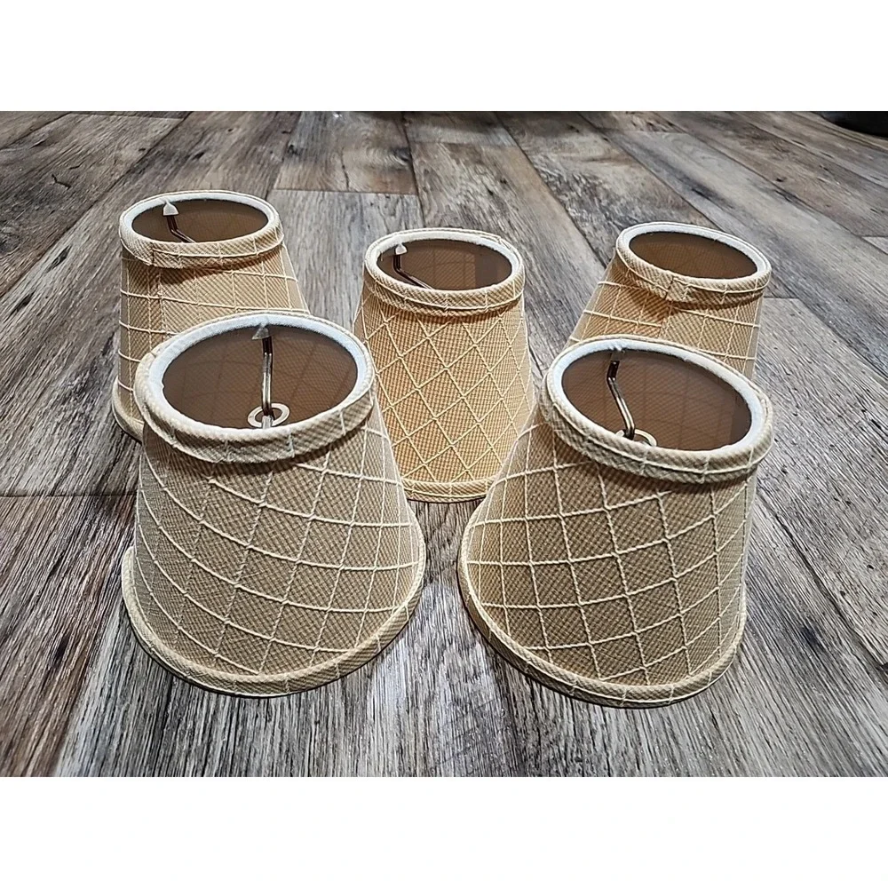 5 Vintage Mini Lamp Shades Beige Diamond Pattern Lot New Old Stock